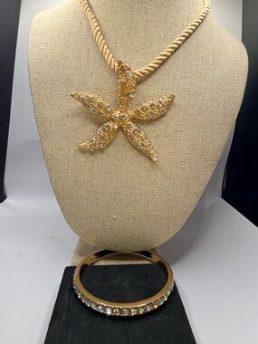 Inc Gold Tone Starfish Necklace & Rhinestone Bangle Bracelet